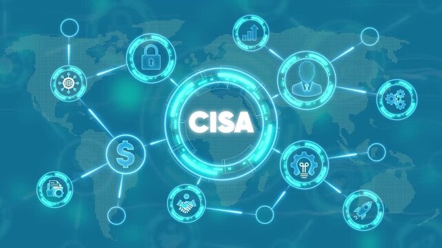 C I S A Cybersecurity Global Network Concept with Representing Security, Business, and Technology CISA