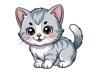 Obraz premium Chibi style gray kitten with large expressive eyes and pink cheeks