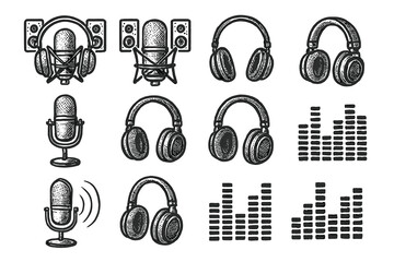 Ink equalizer mood artistic headphones studio icon recording vector grid music mic