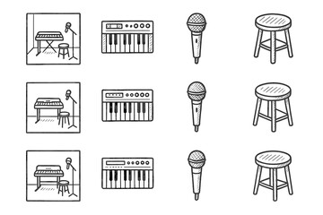 Minimalist mic icon minimal doodle icons art stool studio drawing vector keyboard