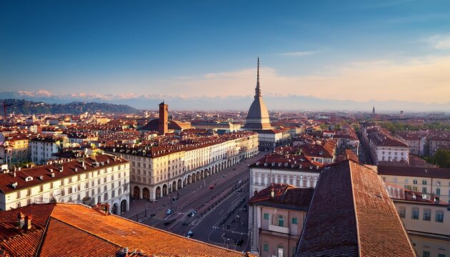 top view of turin centre with mole antonelliana italy