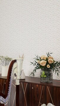 Modern Luxury Hallway Interior Design with Dark Wood Furniture and Floral Decorations