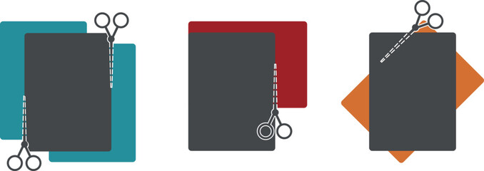 Cutting colored paper, paper sheets and scissors, sewing cutting.