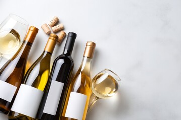Elegant Flat Lay of Fine Wine Bottles and Glasses