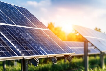 Close-Up View of Solar Energy Panels with Sunlight