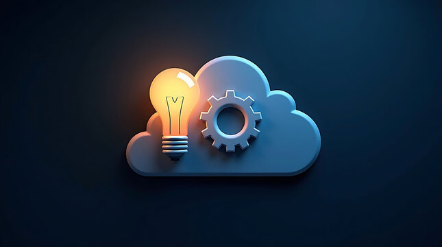 Cloud Icon with Light Bulb and Gear - Innovation, Technology, Cloud Computing