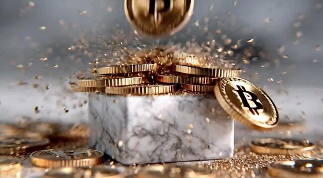 Moedas de Ouro Caindo Sobre a Mesa em Conceito de Riqueza, Lucro e Prosperidade