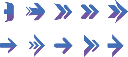 Gradient purple blue arrow icons, pointing right or left, for website navigation or UI design, isolated on transparent background, eps