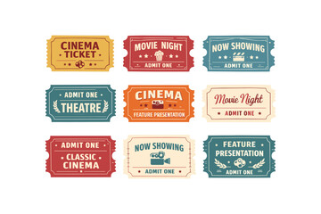 Obraz premium Vintage cinema tickets collection with various movie themes and design styles