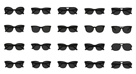 Diverse eyewear collection showcasing various sunglasses styles in a minimalist arrangement