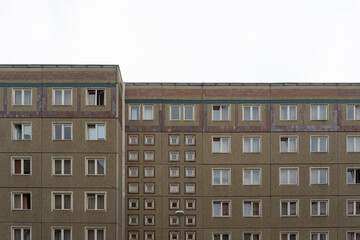 East Berlin Plattenbau Residential Building with Geometric Tile Patterns and Prefabricated Concrete Facade DDR Era Social Housing Architecture