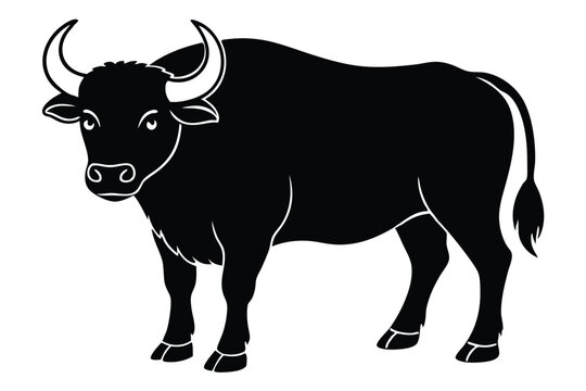 buffalo silhouette line art vector illustration with a white background