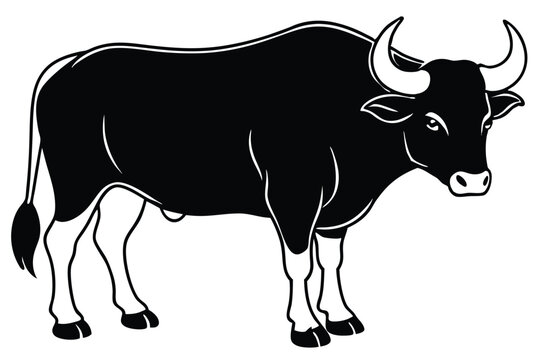 buffalo silhouette line art vector illustration with a white background