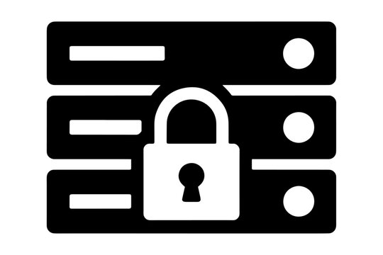 secured server graphic with a digital padlock, symbolizing data protection and security in network