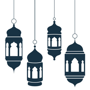 Eid Mubarak Hanging Lantern Greeting Design Graphic. Islamic Lantern and Arabic Lantern Greeting silhouette Vector Design.