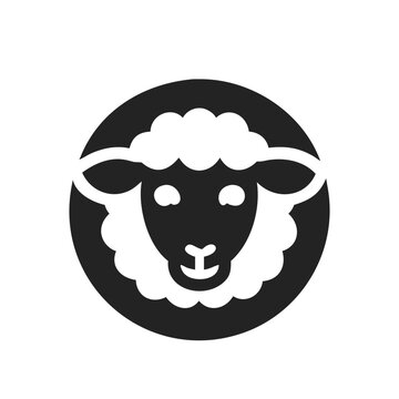 Silhouette icon Sheep Head. Simple black vector illustration of Farm Ram face portrait, isolated on white background. Perfect for logo, icon, emblem