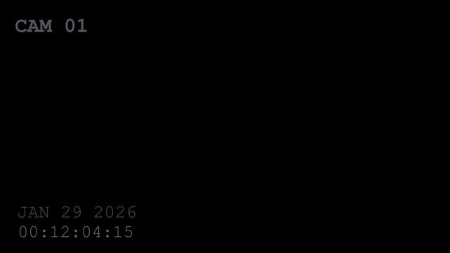 Retro VHS Camcorder Overlay with CAM 01 and 2026 Date Time Stamp or 4K Security Camera UI Overlay with Digital Clock and Analog Texture