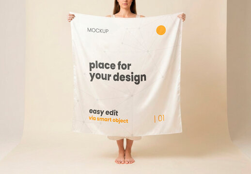 Square Blanket Silk Fabric Mockup