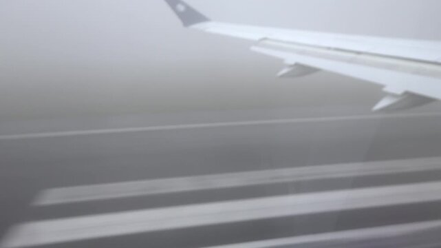 Paris, France A plane lands at Charles De Gaulle Airport in the heavy fog. 