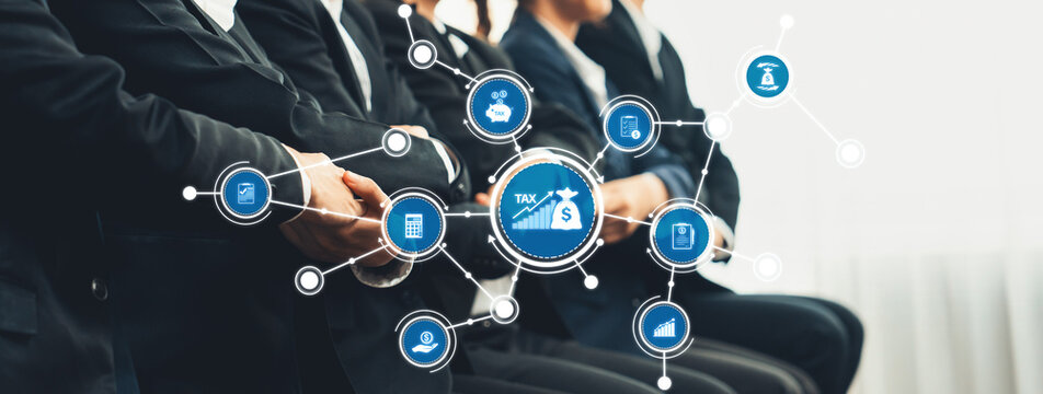 Panoramic banner business team sitting in line and join hand together symbolize successful business partnership and professional synergy for job employment, HR agency recruitment concept. Shrewd Amity