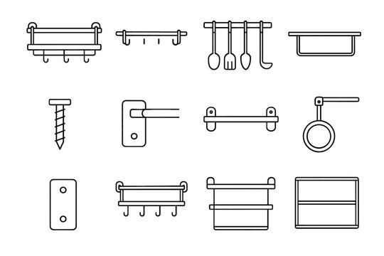 Pan modular wall rail kitchen icon suspension rack vector joints metal slim