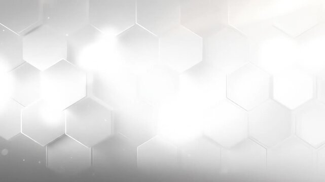 Abstract white and gray design featuring hexagon shapes with a gradient effect and subtle highlights