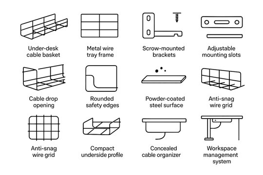 Vector steel cable under adjustable profile icon surface mounting frame rounded desk