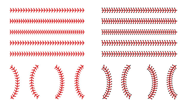 Seam like on a baseball. A pattern with a red thread arc on a white background. The ornamental pattern is line and curve.
