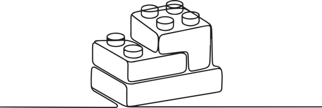 Bricks construction toys in continuous one line drawing. one line Art icon drawing vector