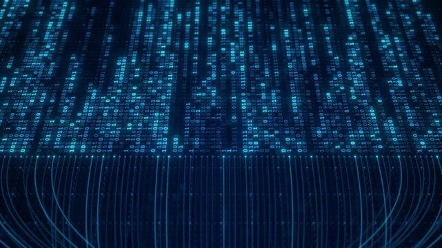 Binary Code Zeros Ones Data Flow Neural Network Visualization with Digital Nodes, Big Data AI Machine Learning Algorithm System, Digital Technology Background for Artificial Intelligence Concept