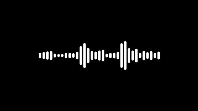 White digital audio waveform animation, smooth frequency spectrum loop, cinematic music equalizer visualization for youtube, podcast, radio, studio use on black background. 4k loop animation