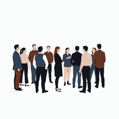 Obraz premium Illustration of Diverse Team Engaging in Collaborative Discussions to Foster Innovative Ideas and Teamwork in a Professional Workspace Setting