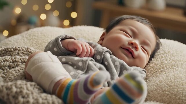 Baby sleeping on soft blanket