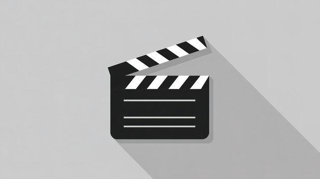 Film clapperboard sits on a gray surface with a shadow in the background during a film production scene