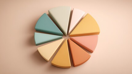 Fototapeta premium Colorful geometric shapes arranged in a circle on a light background showing different sections clearly