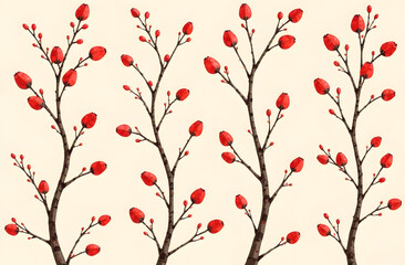 Obraz premium Watercolor Rose Hip Branches on Light Background