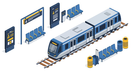 Isometric illustration of a modern subway station and train © SERINA AKTHER