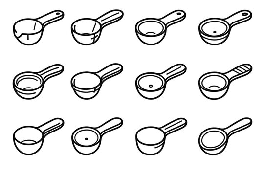 Handle kitchen center depth scoop slim spoon detail gauge icon vector rib