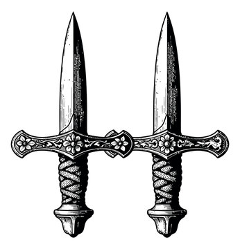 Line art dagger set featuring ornate handles for historical and fantasy concepts