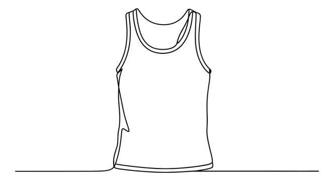 Continuous line art illustration of a tank top depicting a basic sleeveless shirt for casual fashion