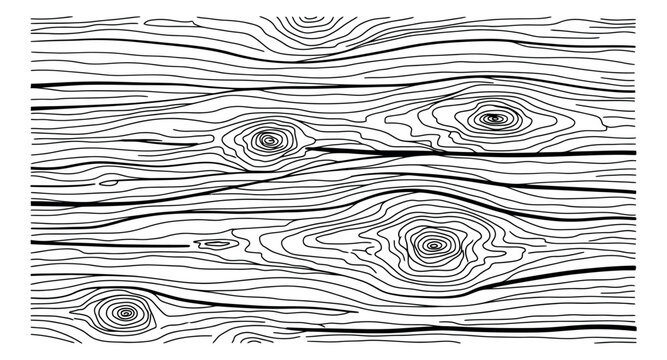 Hand drawn line art illustration of wood grain texture depicting natural patterns and knots for rustic design elements