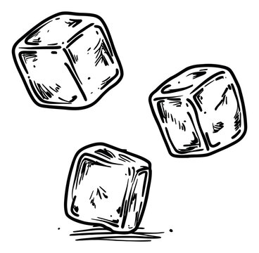 Hand drawn line art ice cube set featuring frozen water elements for refreshing drinks and beverages