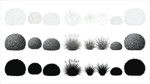 Architectural grass linework set silhouettes, sections, and turf details for CAD drawings.eps