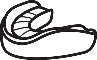 Professional black outline vector of an athletic mouthguard in a side-profile view. Minimalist design perfect for combat sports branding, dental safety equipment logos, and contact gear graphics. 