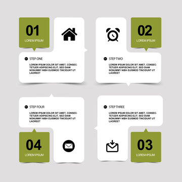 Infographic with Steps: Clean infographic presents four steps with icons and text bubbles, designed for concise information and visual clarity.