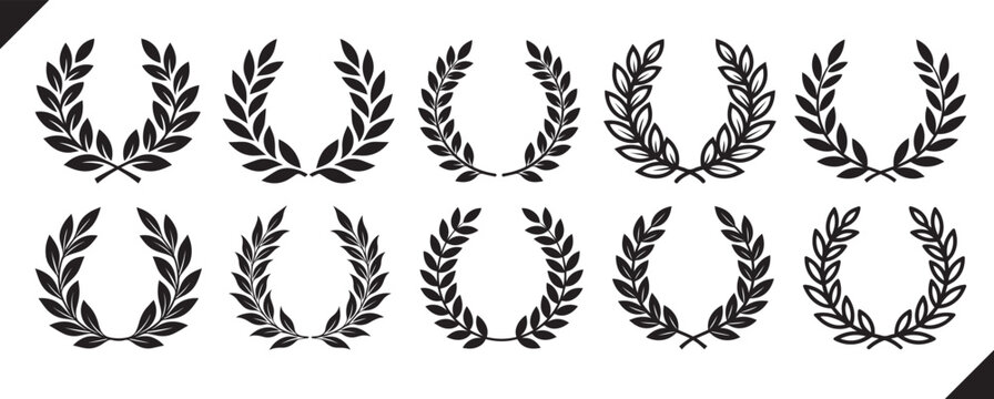 Laurel wreath circle vector set.
