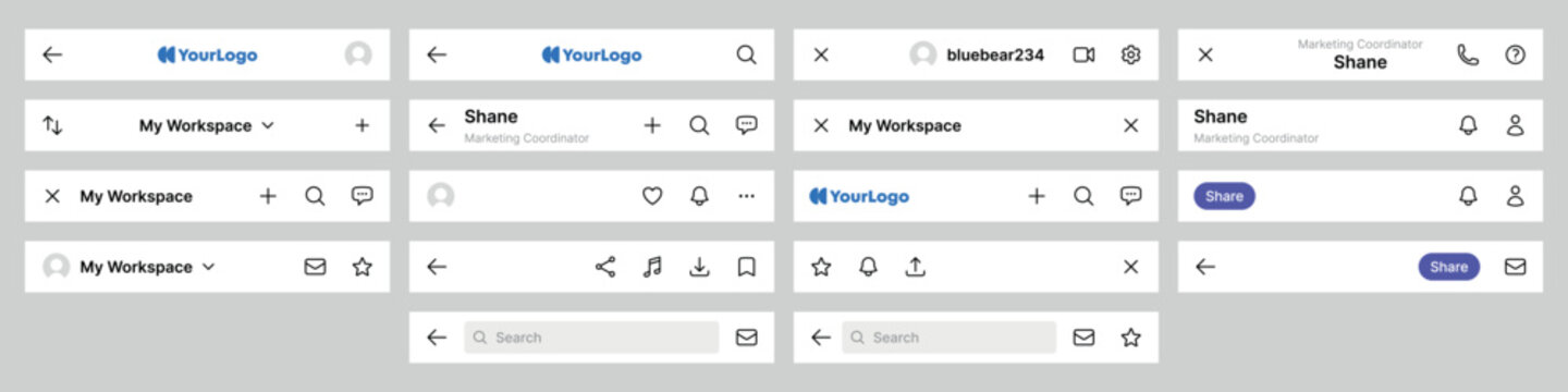 App Bar UI Kit for Mobile Applications