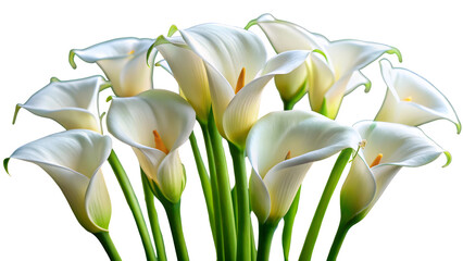 White calla lilies bouquet elegant fresh flowers arching stems minimalist background