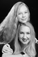 Mother and Daughter Portrait in Black and White