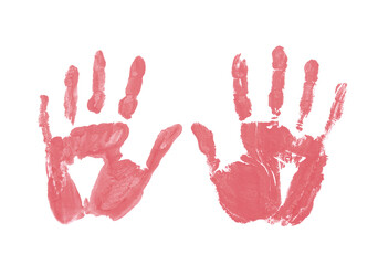 Pink handprints of a child or young person.